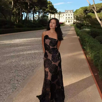 Oligai Birthday Dress for Women 2024 One Shoulder Elegant Dress Sexy Mesh Bodycon Dress Flower Wedding Guest Party Dresses