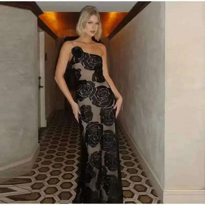 Oligai Birthday Dress for Women 2024 One Shoulder Elegant Dress Sexy Mesh Bodycon Dress Flower Wedding Guest Party Dresses