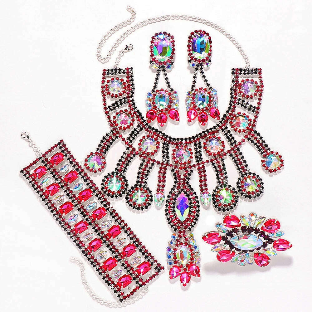 Purple Crystal Necklace Earrings Bracelet Rings Set Wedding Women Exaggerate Decoration Nigeria Bridal Jewelry Sets Party Gift