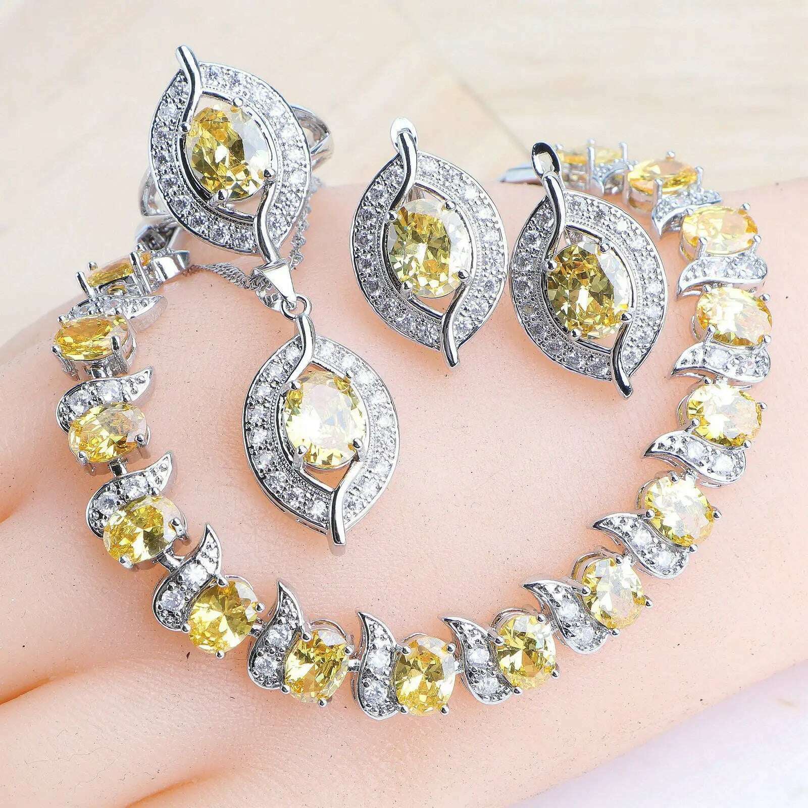 Purple Zircon Silver 925 Jewelry Sets Bridal Earrings Charms Bracelets For Women Ring Pendant Necklace Set Wedding Jewelry