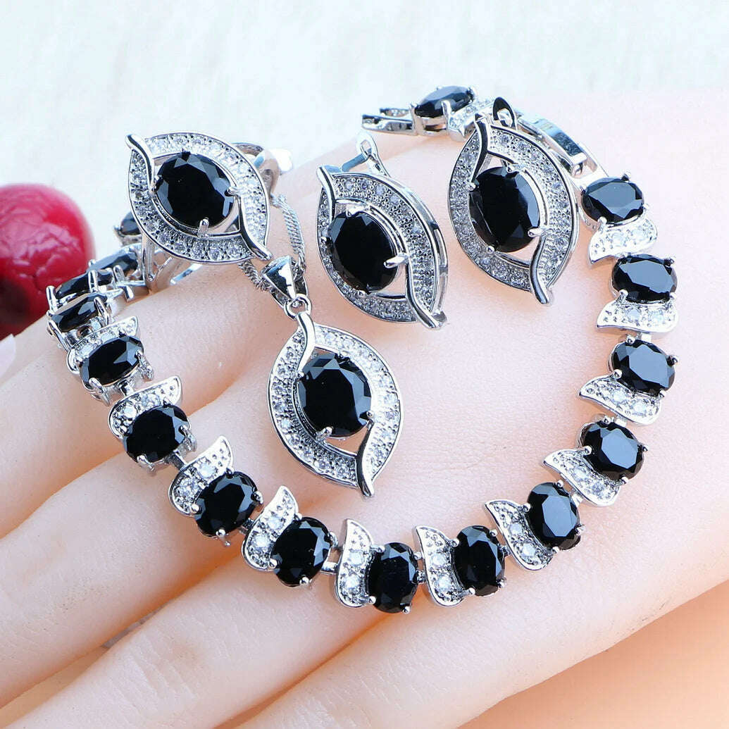 Purple Zircon Silver 925 Jewelry Sets Bridal Earrings Charms Bracelets For Women Ring Pendant Necklace Set Wedding Jewelry