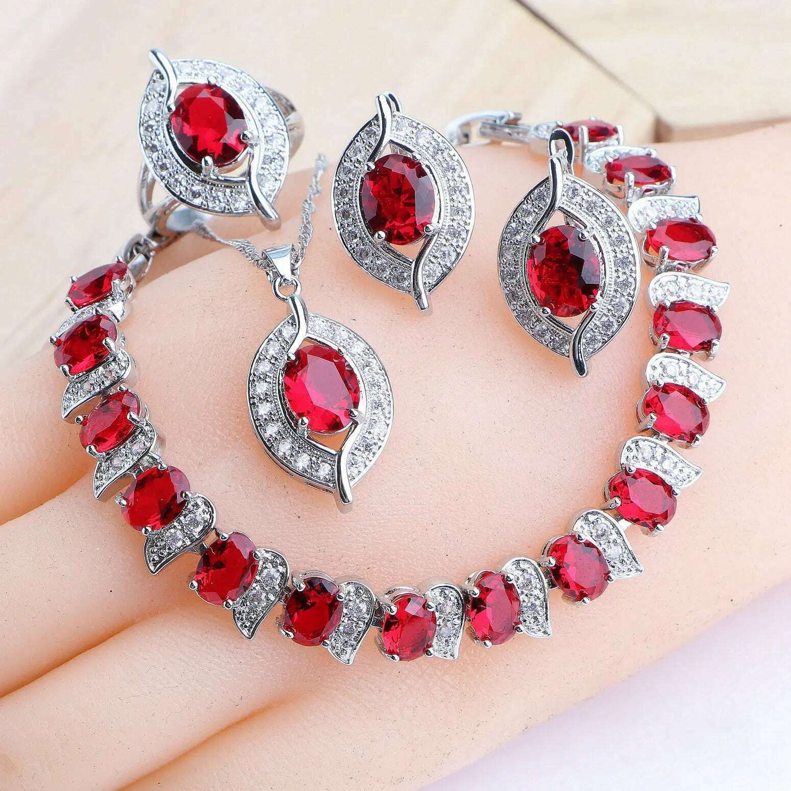 Purple Zircon Silver 925 Jewelry Sets Bridal Earrings Charms Bracelets For Women Ring Pendant Necklace Set Wedding Jewelry
