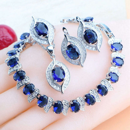 Purple Zircon Silver 925 Jewelry Sets Bridal Earrings Charms Bracelets For Women Ring Pendant Necklace Set Wedding Jewelry