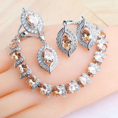 Purple Zircon Silver 925 Jewelry Sets Bridal Earrings Charms Bracelets For Women Ring Pendant Necklace Set Wedding Jewelry