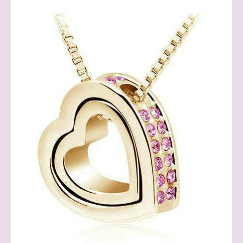 quality float double Heart Pendant sweater chain Necklace crystal shine rhinestone charm birthday gift girls wed fashion jewelry