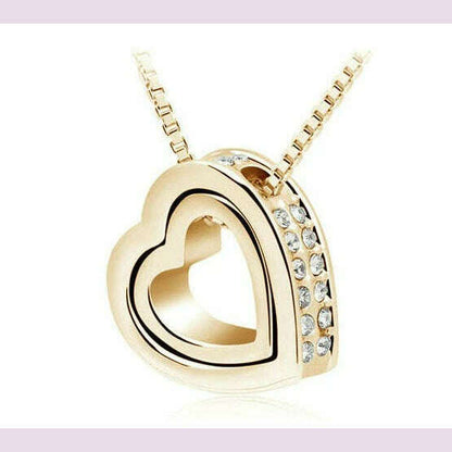 quality float double Heart Pendant sweater chain Necklace crystal shine rhinestone charm birthday gift girls wed fashion jewelry