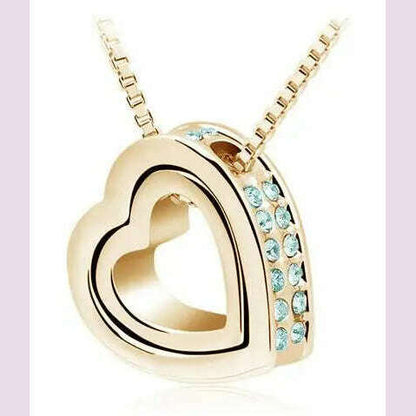 quality float double Heart Pendant sweater chain Necklace crystal shine rhinestone charm birthday gift girls wed fashion jewelry