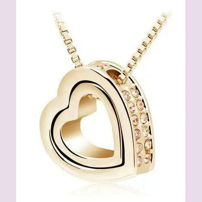 quality float double Heart Pendant sweater chain Necklace crystal shine rhinestone charm birthday gift girls wed fashion jewelry