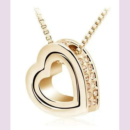 quality float double Heart Pendant sweater chain Necklace crystal shine rhinestone charm birthday gift girls wed fashion jewelry