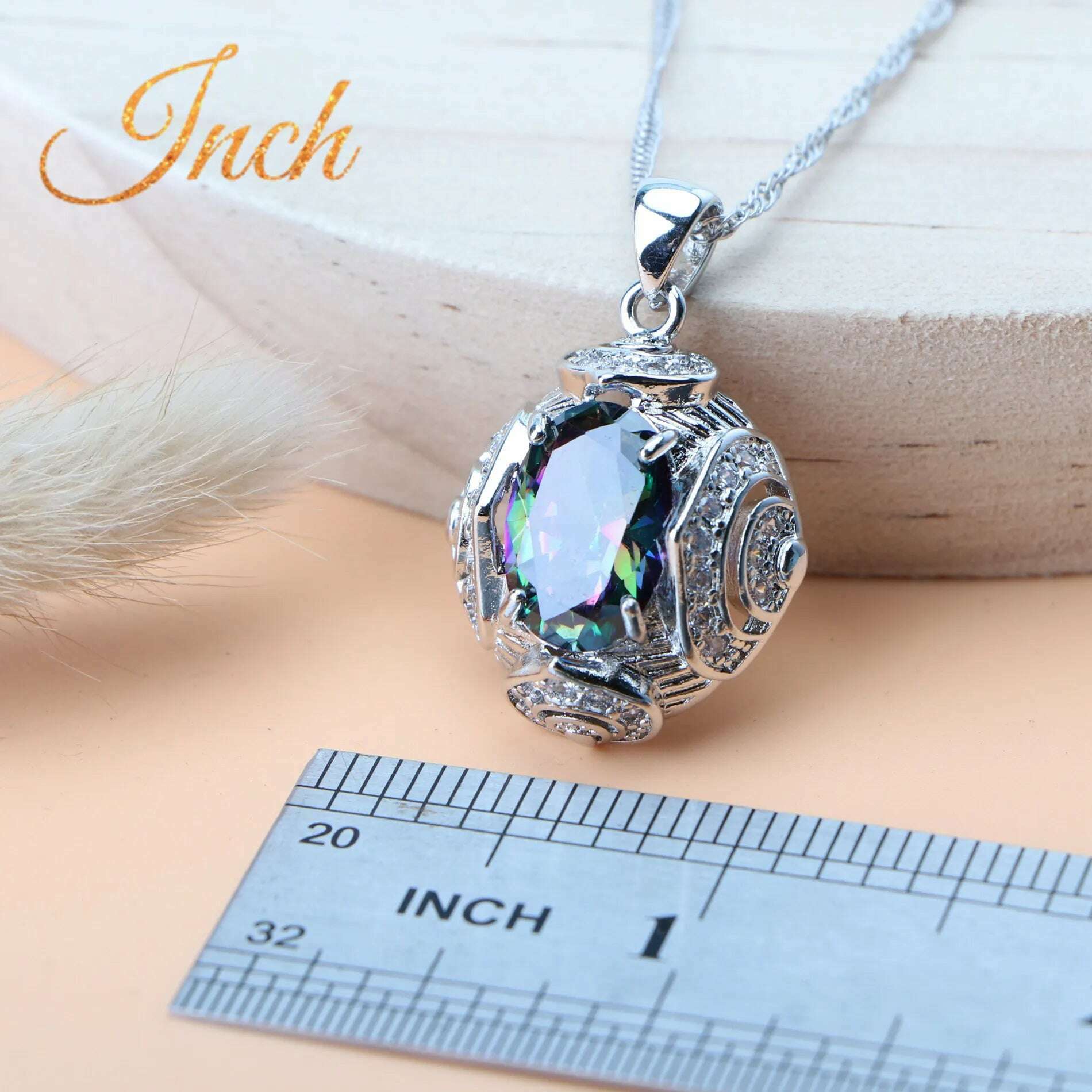 Rainbow Natural Zircon Jewelry Sets 925 Sterling Silver Women Wedding Jewelry Earrings Bracelets Rings Pendant Necklace Set