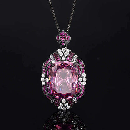 Retro Luxury Lab Pink Quartz Gemstone Necklace Pendant Ring Earrings Cocktail Party Fine Jewelry Sets for Women Accessories Gift