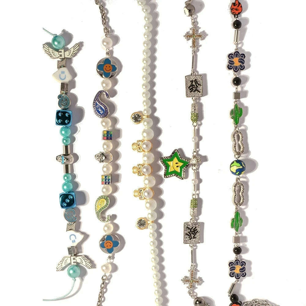 SALUTE ACADEMY EVA Hip Hop Punk Diamond Pearl Skull Personality Cool Necklace Set For Men Women Girls Party Rapper Jewelry Gift