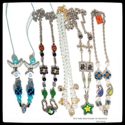 SALUTE ACADEMY EVA Hip Hop Punk Diamond Pearl Skull Personality Cool Necklace Set For Men Women Girls Party Rapper Jewelry Gift