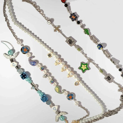 SALUTE ACADEMY EVA Hip Hop Punk Diamond Pearl Skull Personality Cool Necklace Set For Men Women Girls Party Rapper Jewelry Gift