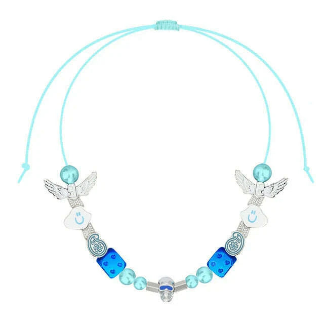 SALUTE ACADEMY EVA Hip Hop Punk Diamond Pearl Skull Personality Cool Necklace Set For Men Women Girls Party Rapper Jewelry Gift