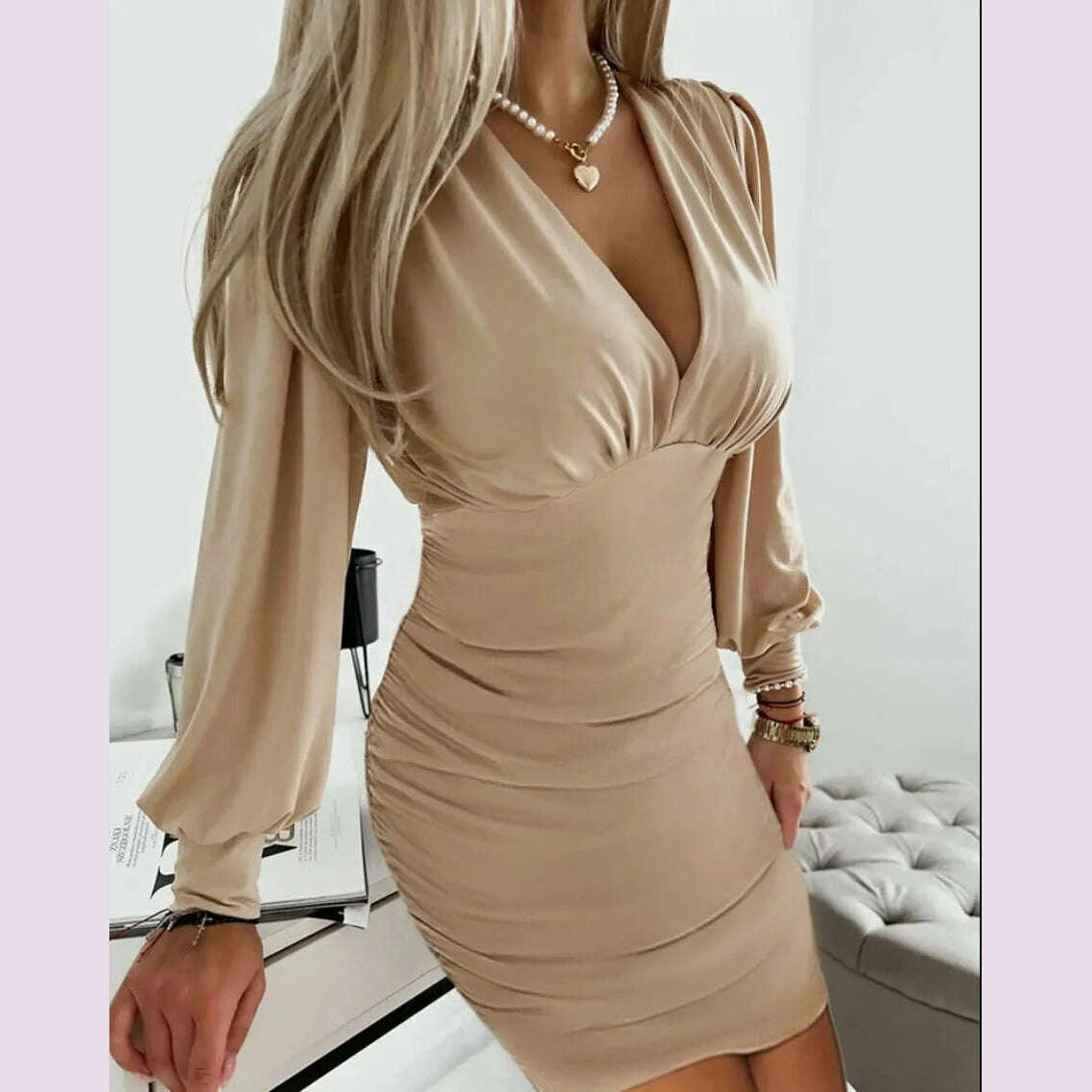 Sexy Deep V-neck Bodycon Dress Women Fashion Long Sleeve Print Dresses For Women 2024 Autumn Winter Mesh Patchwork Mini Dress