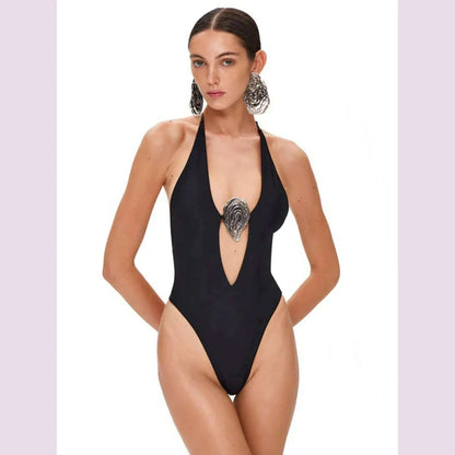 Sexy Deep V Neck Swimsuit With Skirt Women 2 Pcs Suits 2025  High Leg Backless Swimwear Fashion Female Holiday Beachwear Outfits