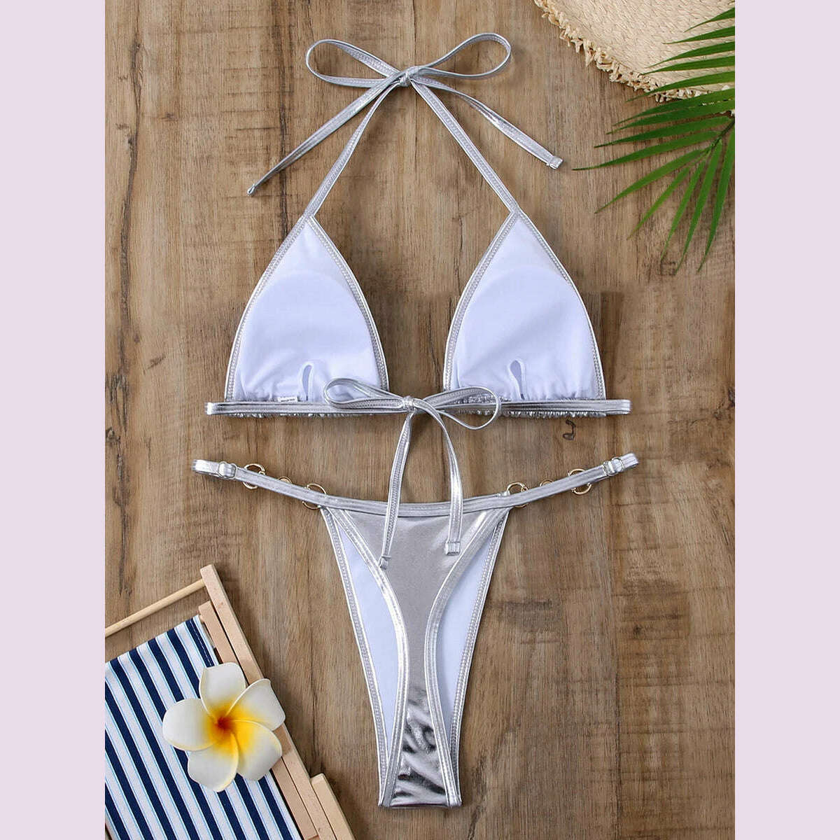 Sexy Micro Bikini 2024 Women Swimwear Metallic Halter Triangle Bikinis Sets Thong Swimsuit Female Bathing Suit Brazilian Biquini