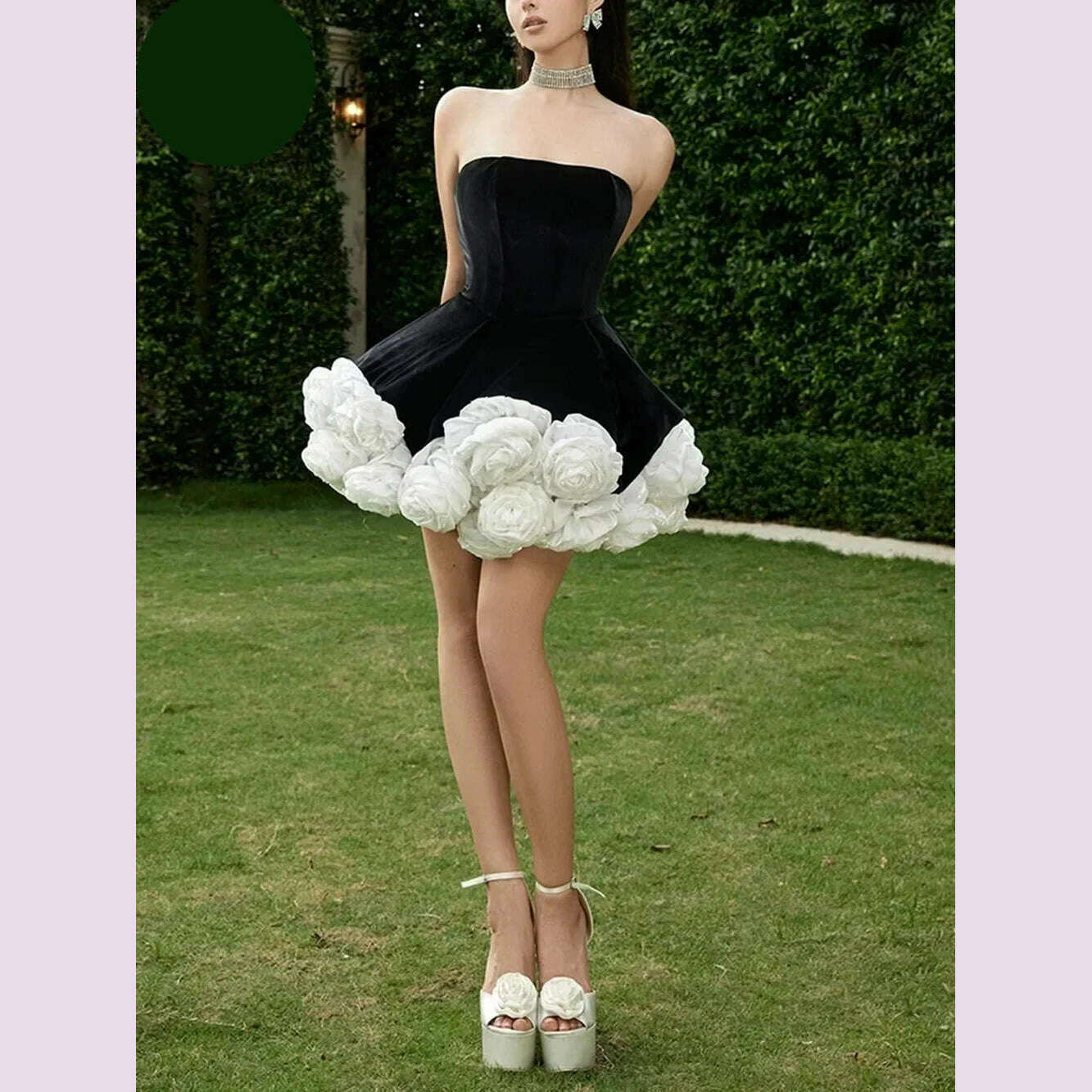 Sexy Strapless 3D Flower A-Line Mini Dress Women SleevelessFloral Slim Velvet Dresses Elegant Evening Party Cocktail Gown