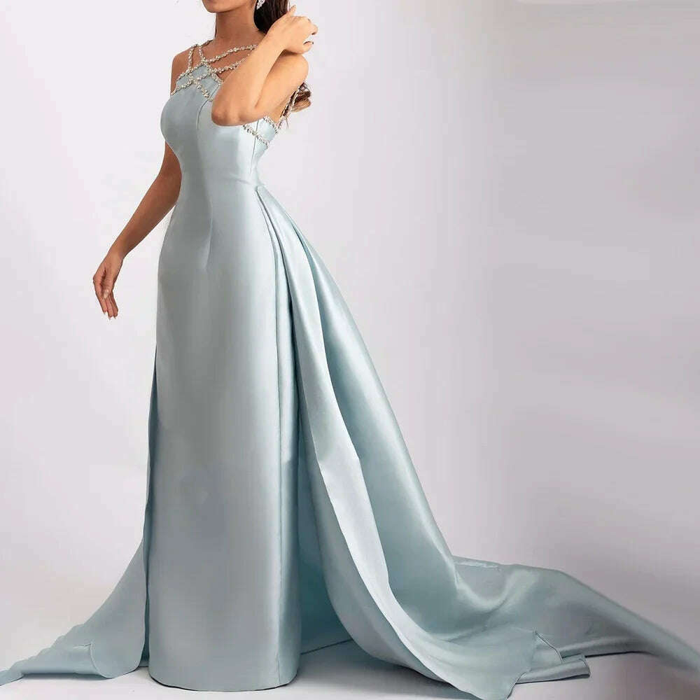 Sharon Said Elegant Light Blue Satin Arabic Evening Dress for Women Weding Overskirt Formal Party Gowns SF048 Customized
