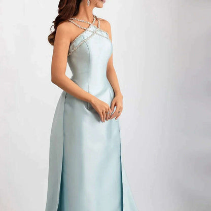 Sharon Said Elegant Light Blue Satin Arabic Evening Dress for Women Weding Overskirt Formal Party Gowns SF048 Customized