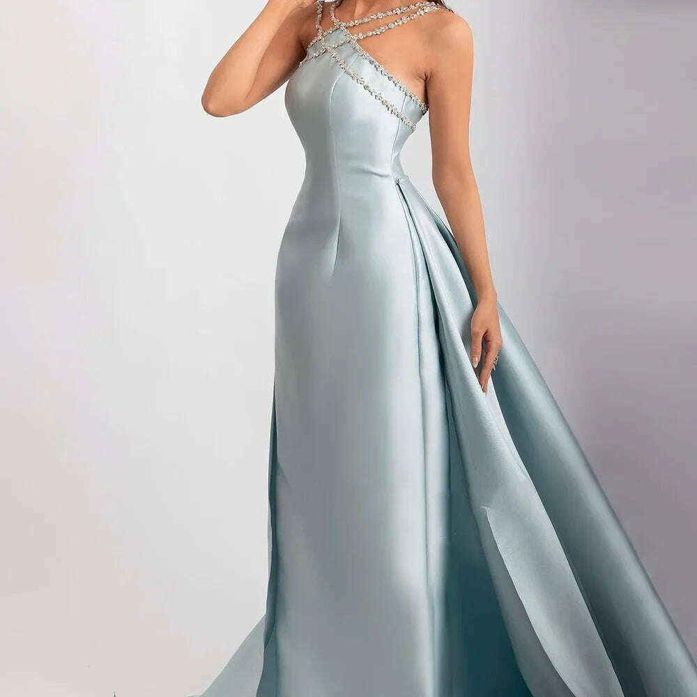 Sharon Said Elegant Light Blue Satin Arabic Evening Dress for Women Weding Overskirt Formal Party Gowns SF048 Customized