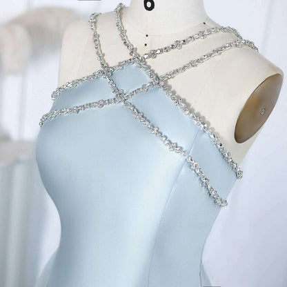 Sharon Said Elegant Light Blue Satin Arabic Evening Dress for Women Weding Overskirt Formal Party Gowns SF048 Customized