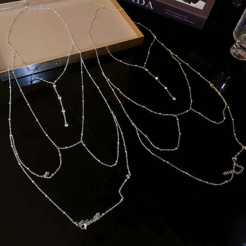 Shiny Rhinestones Tassel Sexy Chest Chain for Women Girls Fashion Metal Bra Cross Bikini Within Hollow Body Chain Jewelry