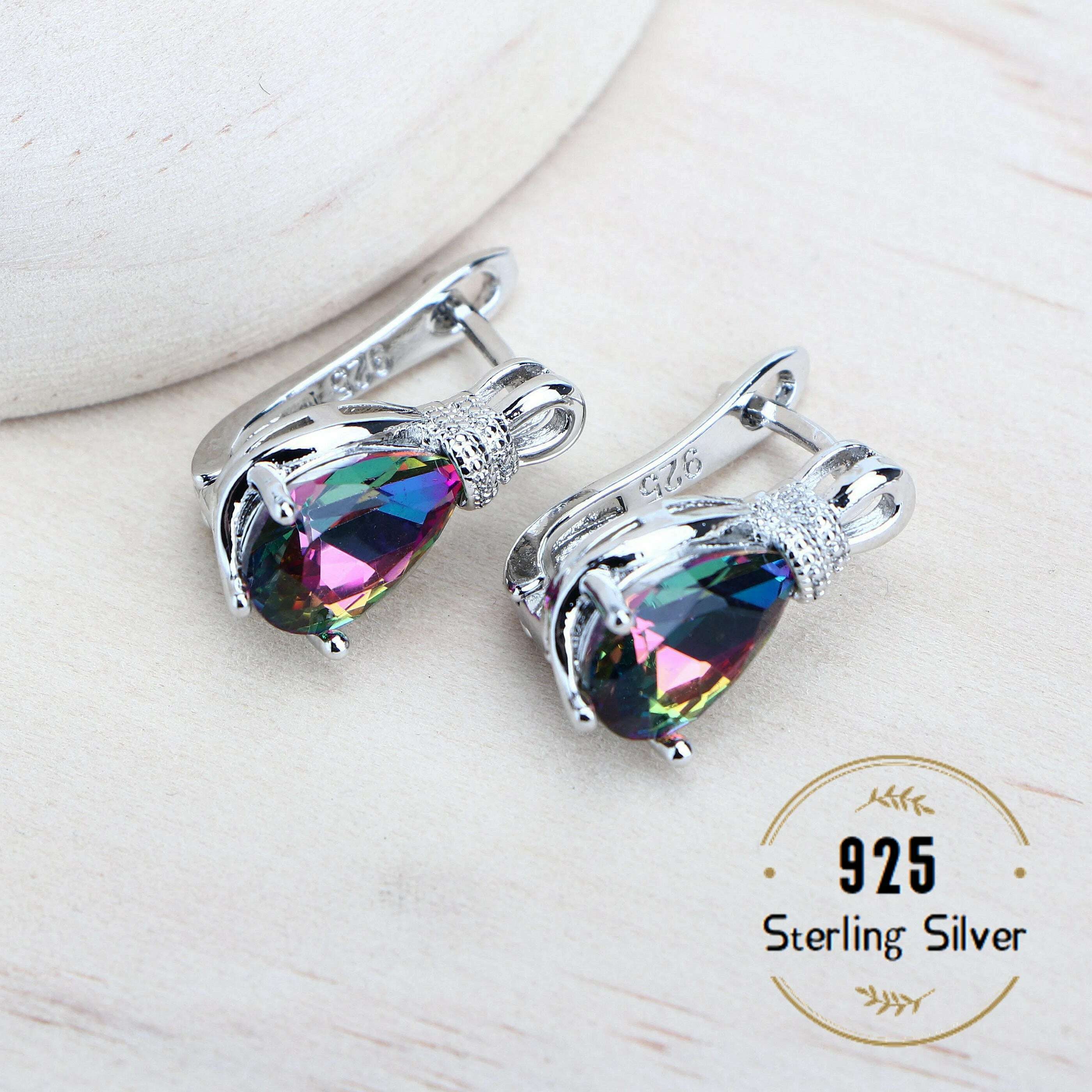 Silver 925 Women Bridal Jewelry Sets Wedding Costume Jewellery Rainbow Cubic Zirconia Earrings Rings Bracelets Pendant Necklace