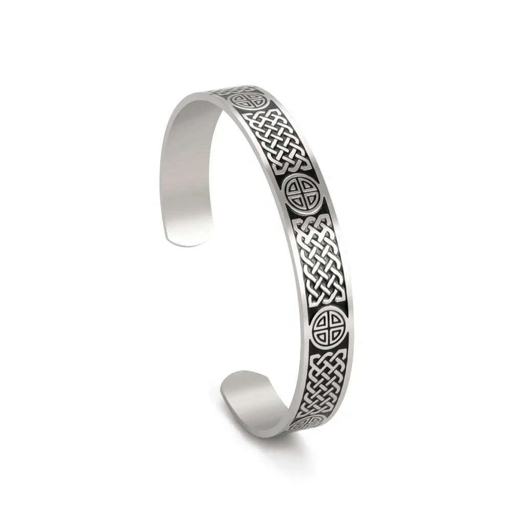 Skyrim Viking Triquetra Cuff Bangle for Women Men Stainless Steel Good Luck Amulet Vintage Celtics Irish Knots Bracelet Jewelry