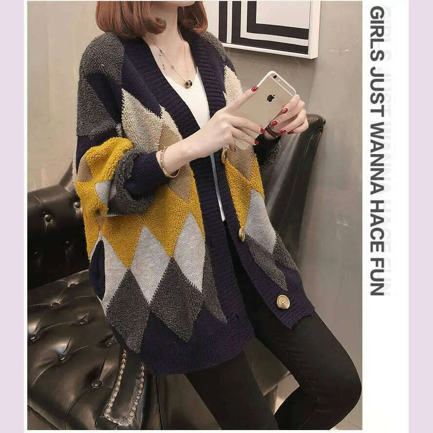 Slouchy Style Sweater Women's Cardigan Loose Autumn and Winter Korean 2023 New Style Outerwear Knitted Jacket Medium Length