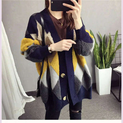 Slouchy Style Sweater Women's Cardigan Loose Autumn and Winter Korean 2023 New Style Outerwear Knitted Jacket Medium Length