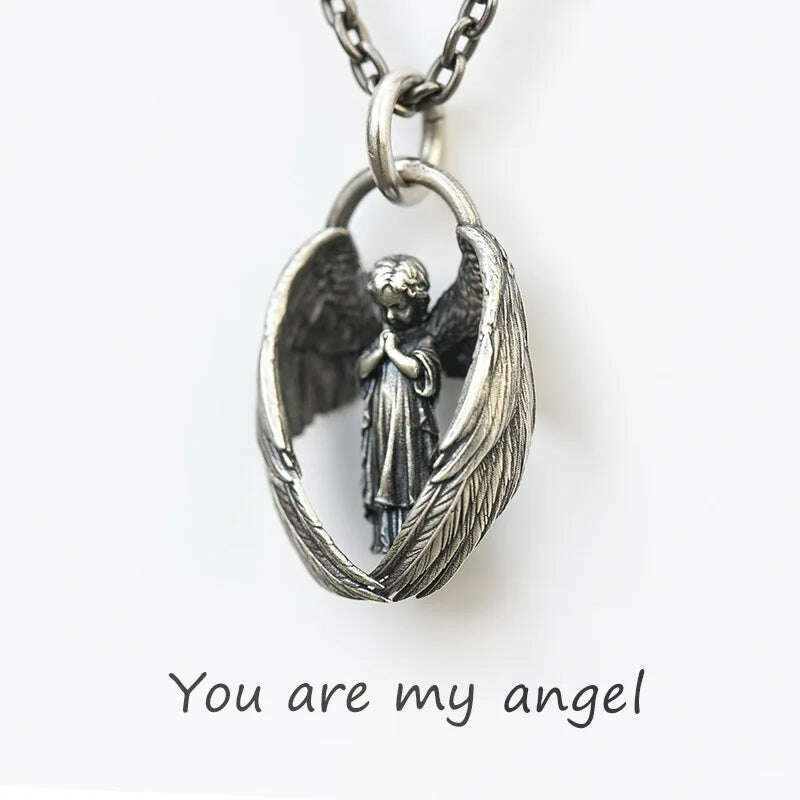 Stainless Steel Creative Personality Prayer Angel Pendant Necklace Men and Women Fashion Trend Hip Hop Punk Accessories Jewelry