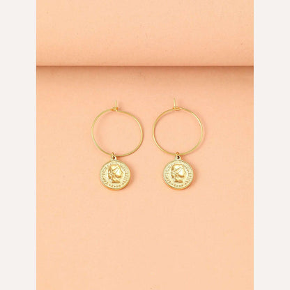 Stainless Steel Earrings Elegance Coins Queen's Portrait Baroque Pendants Temperament Fashion Hoop Earrings For Women Jewelry