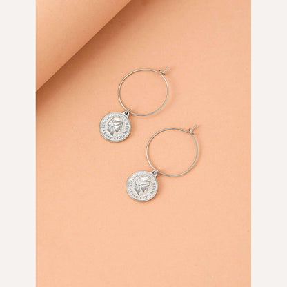 Stainless Steel Earrings Elegance Coins Queen's Portrait Baroque Pendants Temperament Fashion Hoop Earrings For Women Jewelry