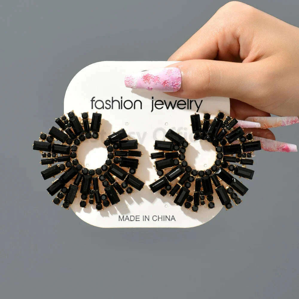 Statement Crystal Hoop Stud Earrings Modern Fashion Aesthetic Jewelry Accessories For Women Romantic Wedding Party Luxury Gifts