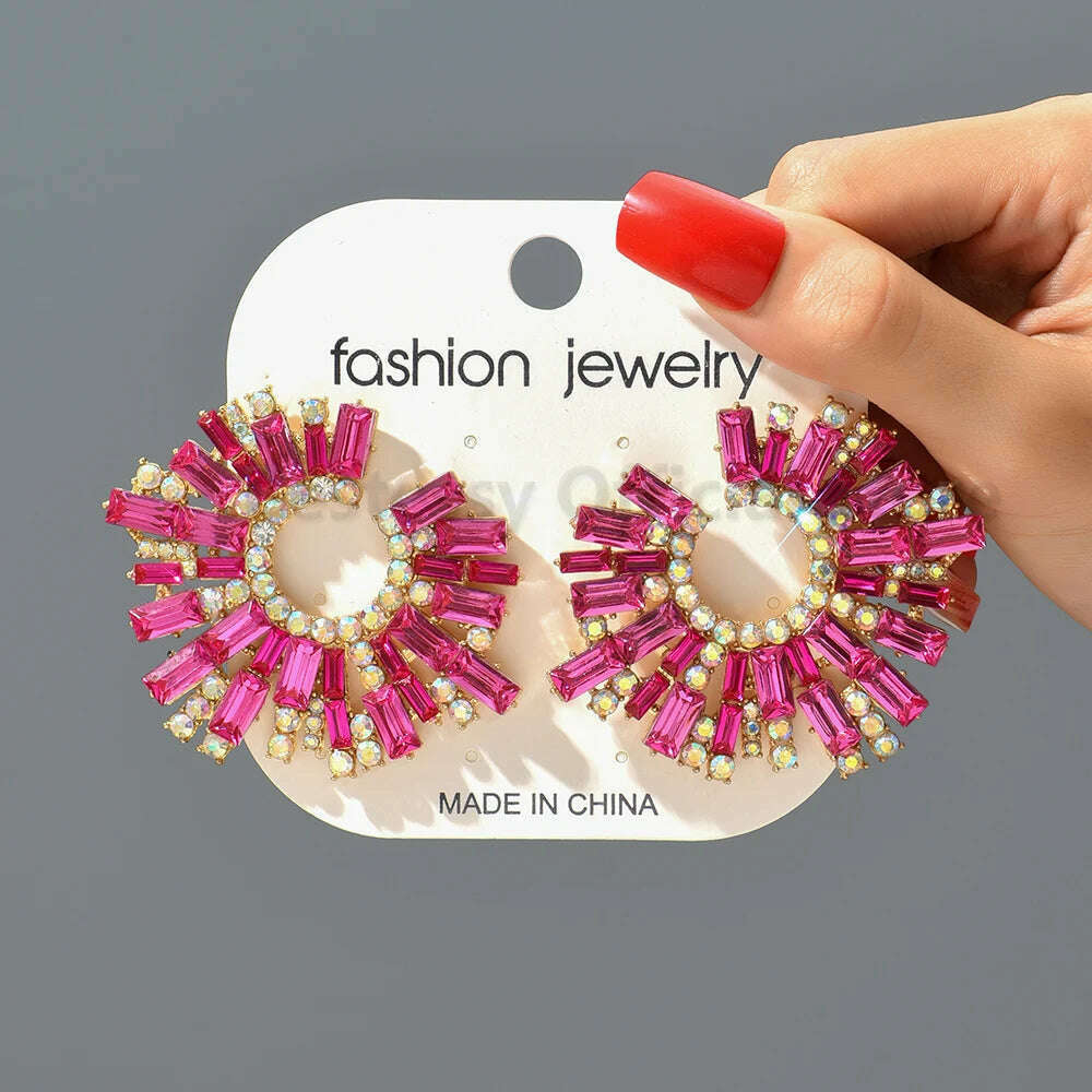 Statement Crystal Hoop Stud Earrings Modern Fashion Aesthetic Jewelry Accessories For Women Romantic Wedding Party Luxury Gifts