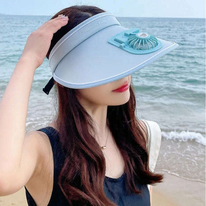 Sun Visor Women Hats with Fan-Three Temp Settings-Large Area Sun Protection Adjustable Elastic Buckle