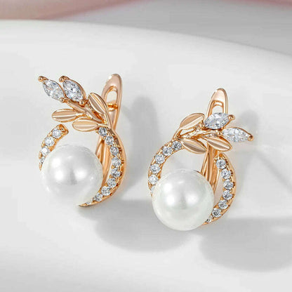 SYOUJYO 585 Rose Gold Color Pearl Earrings For Women Natural Zircon Luxury Fine Daily Jewelry Gift