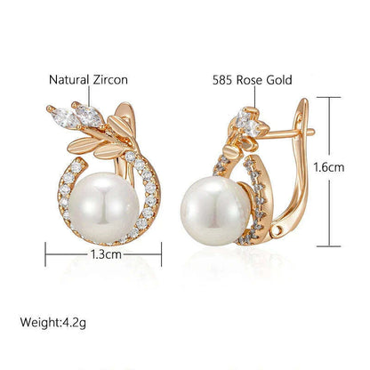 SYOUJYO 585 Rose Gold Color Pearl Earrings For Women Natural Zircon Luxury Fine Daily Jewelry Gift