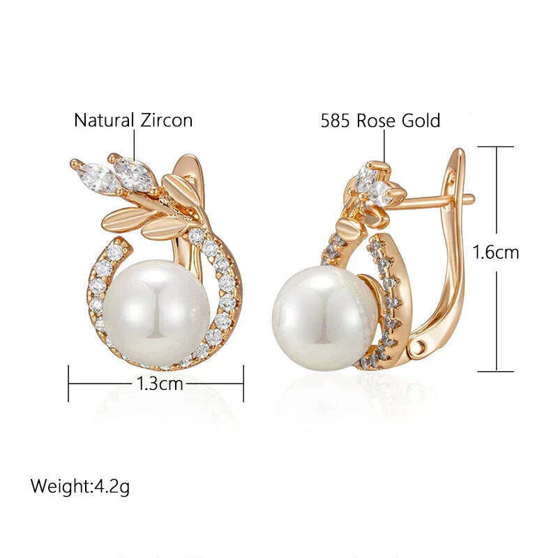 SYOUJYO 585 Rose Gold Color Pearl Earrings For Women Natural Zircon Luxury Fine Daily Jewelry Gift