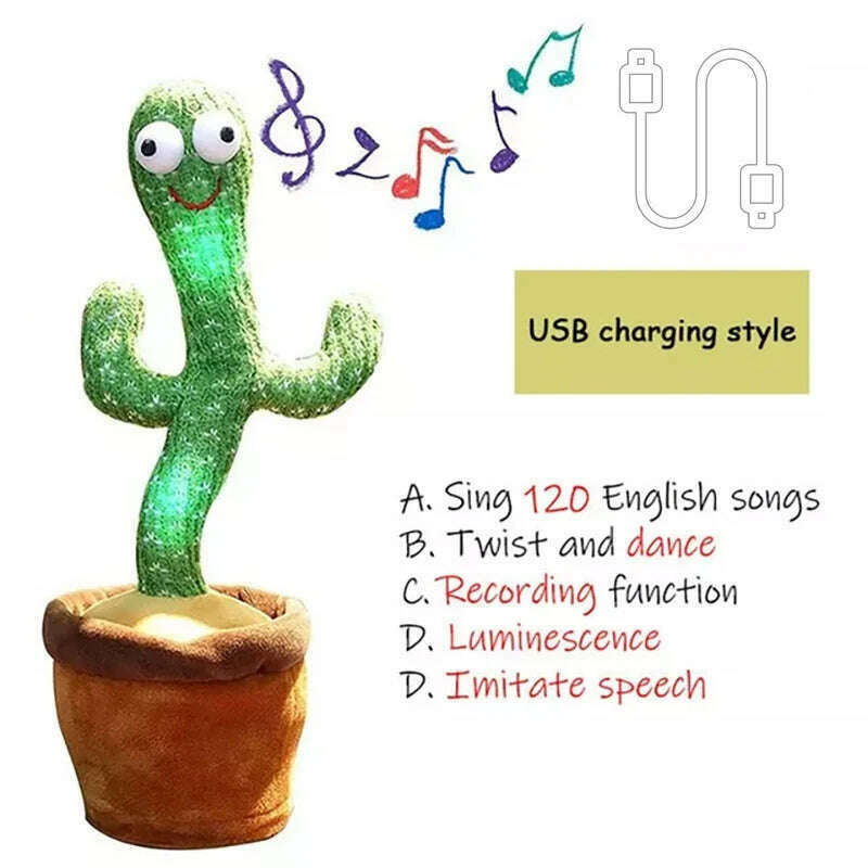 Talking Cactus Toy with LED 120 English Songs Singing Musical Toys Repeat What You Say Suitable for Babies and Toddlers