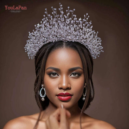 TOPQUEEN Luxury Bridal Crown Rhinestones Tiaras Bride Headband Wedding Hair Accessories Pageant Diadem Women Headdress HP193P