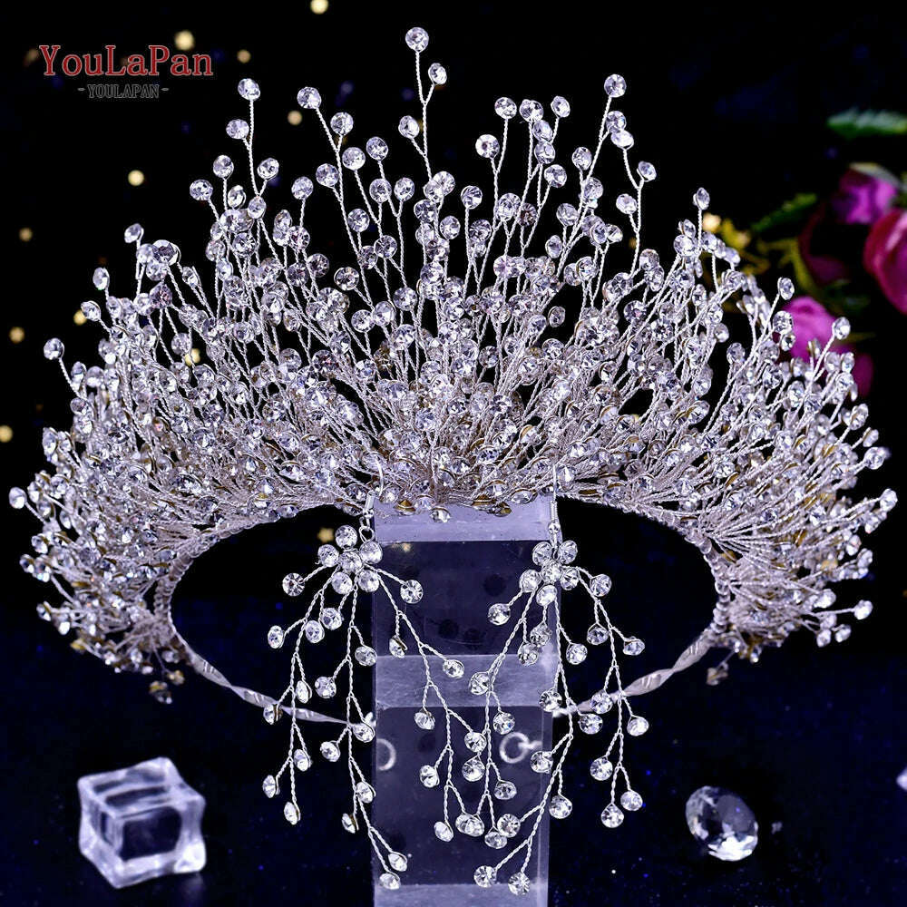 TOPQUEEN Luxury Bridal Crown Rhinestones Tiaras Bride Headband Wedding Hair Accessories Pageant Diadem Women Headdress HP193P