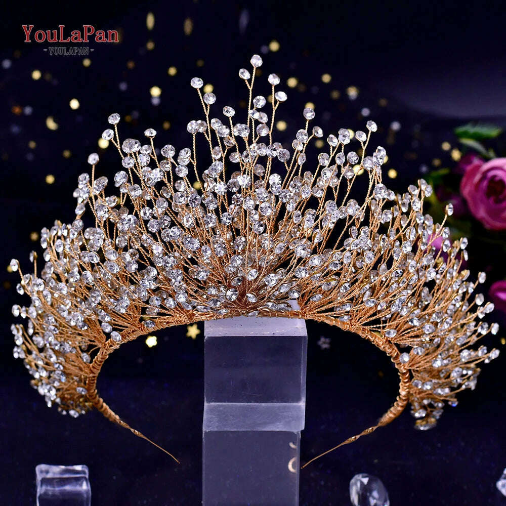 TOPQUEEN Luxury Bridal Crown Rhinestones Tiaras Bride Headband Wedding Hair Accessories Pageant Diadem Women Headdress HP193P