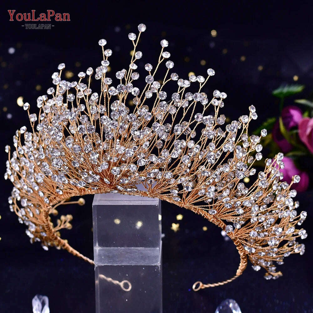 TOPQUEEN Luxury Bridal Crown Rhinestones Tiaras Bride Headband Wedding Hair Accessories Pageant Diadem Women Headdress HP193P