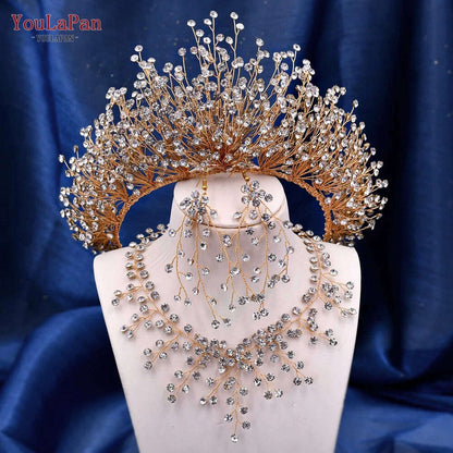 TOPQUEEN Luxury Bridal Crown Rhinestones Tiaras Bride Headband Wedding Hair Accessories Pageant Diadem Women Headdress HP193P