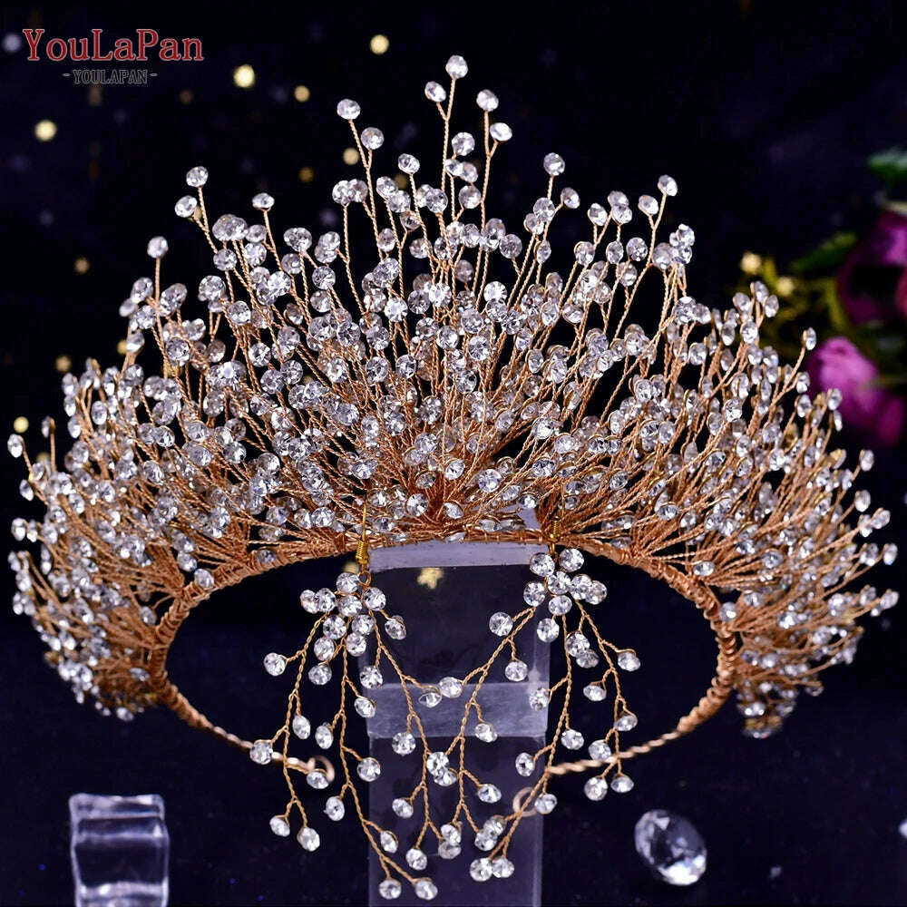 TOPQUEEN Luxury Bridal Crown Rhinestones Tiaras Bride Headband Wedding Hair Accessories Pageant Diadem Women Headdress HP193P