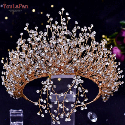 TOPQUEEN Luxury Bridal Crown Rhinestones Tiaras Bride Headband Wedding Hair Accessories Pageant Diadem Women Headdress HP193P