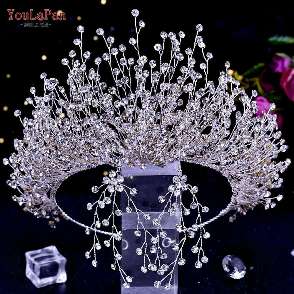 TOPQUEEN Luxury Bridal Crown Rhinestones Tiaras Bride Headband Wedding Hair Accessories Pageant Diadem Women Headdress HP193P